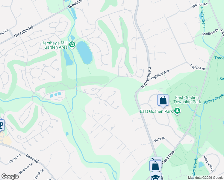 map of restaurants, bars, coffee shops, grocery stores, and more near 305 Devon Lane in West Chester