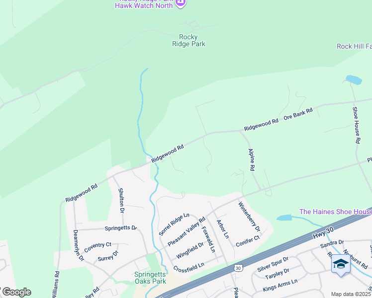 map of restaurants, bars, coffee shops, grocery stores, and more near 3886 Ridgewood Road in York