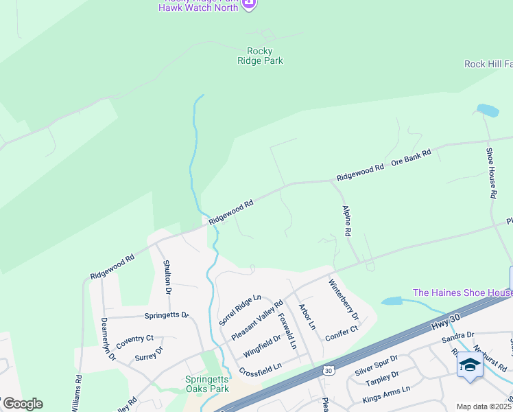 map of restaurants, bars, coffee shops, grocery stores, and more near 3886 Ridgewood Road in York
