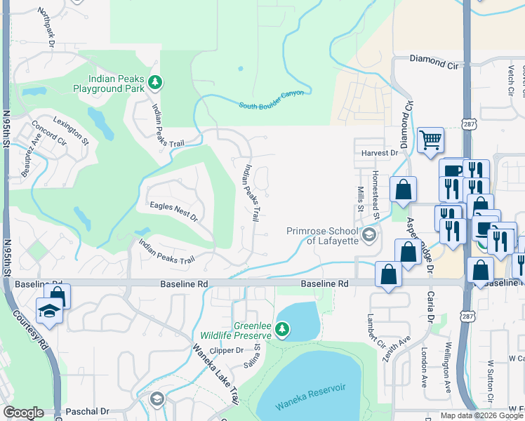 map of restaurants, bars, coffee shops, grocery stores, and more near 2046 Buchanan Point in Lafayette