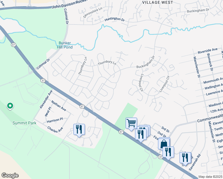 map of restaurants, bars, coffee shops, grocery stores, and more near 1053A Buckingham Drive in Manchester Township