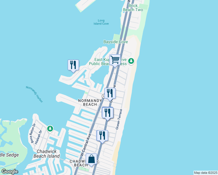 map of restaurants, bars, coffee shops, grocery stores, and more near 538 New Jersey 35 in Mantoloking