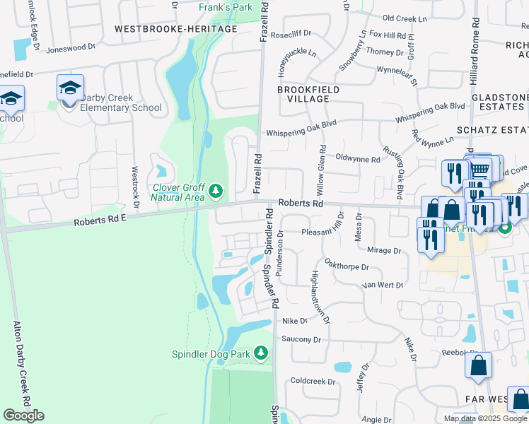 map of restaurants, bars, coffee shops, grocery stores, and more near 2976 Brookmont Court in Hilliard