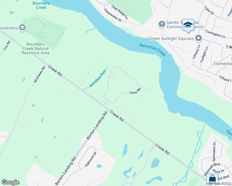 map of restaurants, bars, coffee shops, grocery stores, and more near 53 Cove Road in Moorestown