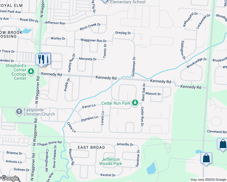 map of restaurants, bars, coffee shops, grocery stores, and more near 822 Cedar Run Drive in Blacklick