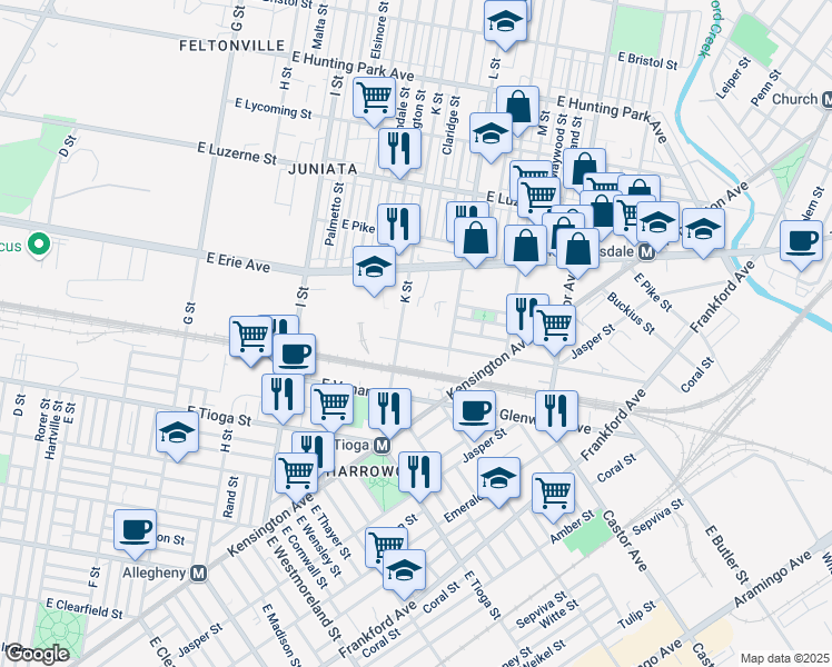 map of restaurants, bars, coffee shops, grocery stores, and more near 1217 East Sedgley Avenue in Philadelphia