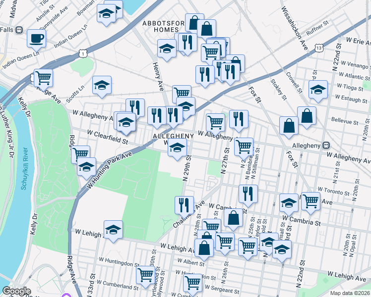 map of restaurants, bars, coffee shops, grocery stores, and more near in Philadelphia