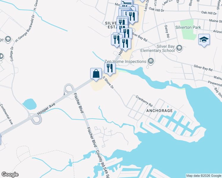 map of restaurants, bars, coffee shops, grocery stores, and more near 1312 Fischer Boulevard in Toms River