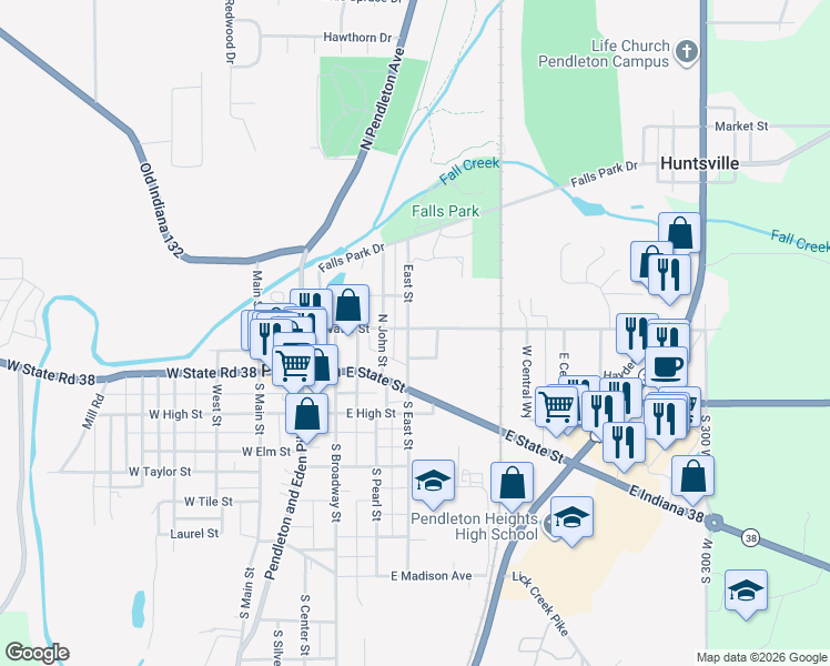 map of restaurants, bars, coffee shops, grocery stores, and more near in Pendleton