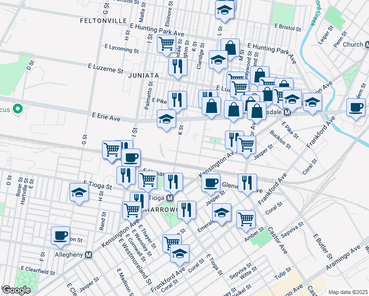 map of restaurants, bars, coffee shops, grocery stores, and more near 1217 East Sedgley Avenue in Philadelphia