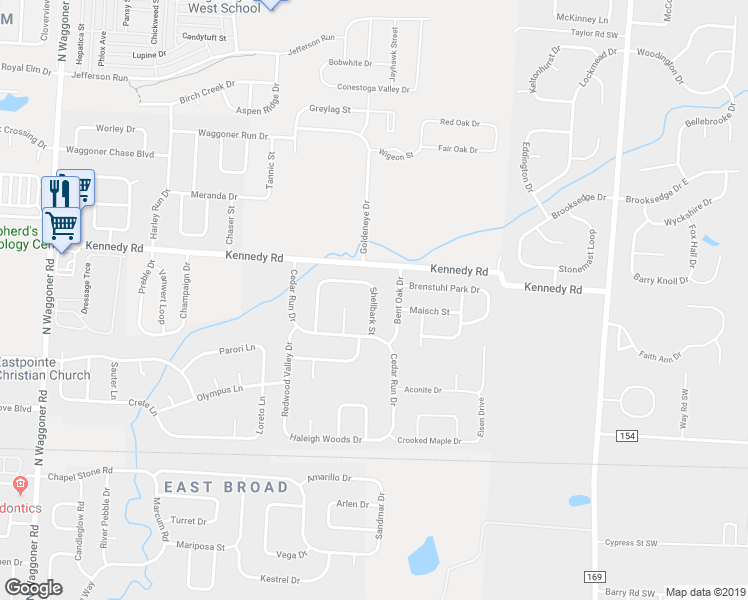 map of restaurants, bars, coffee shops, grocery stores, and more near 813 Shellbark Street in Blacklick