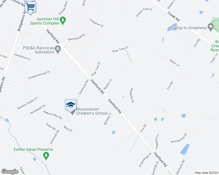 map of restaurants, bars, coffee shops, grocery stores, and more near 712 Walton Court in Moorestown