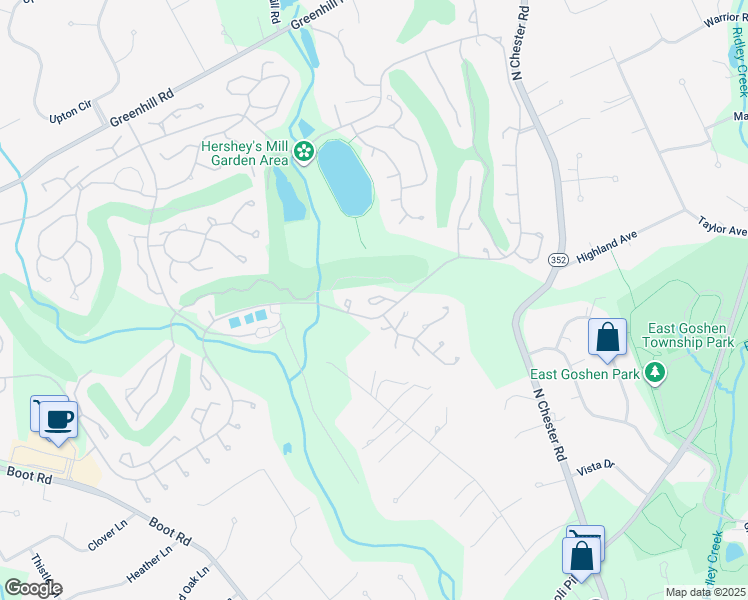 map of restaurants, bars, coffee shops, grocery stores, and more near 1262 Oakmont Lane in West Chester