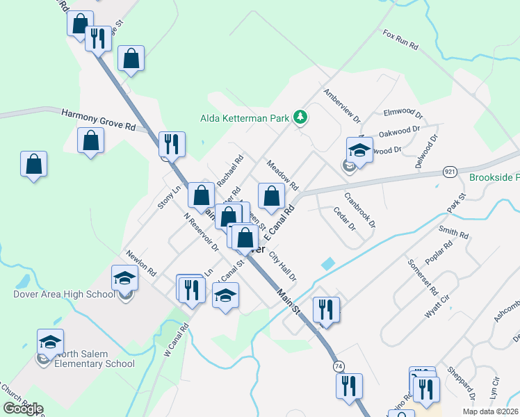 map of restaurants, bars, coffee shops, grocery stores, and more near 25 North Queen Street in Dover