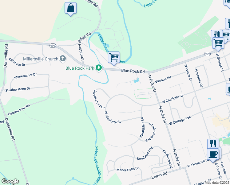 map of restaurants, bars, coffee shops, grocery stores, and more near 363 West Charlotte Street in Millersville