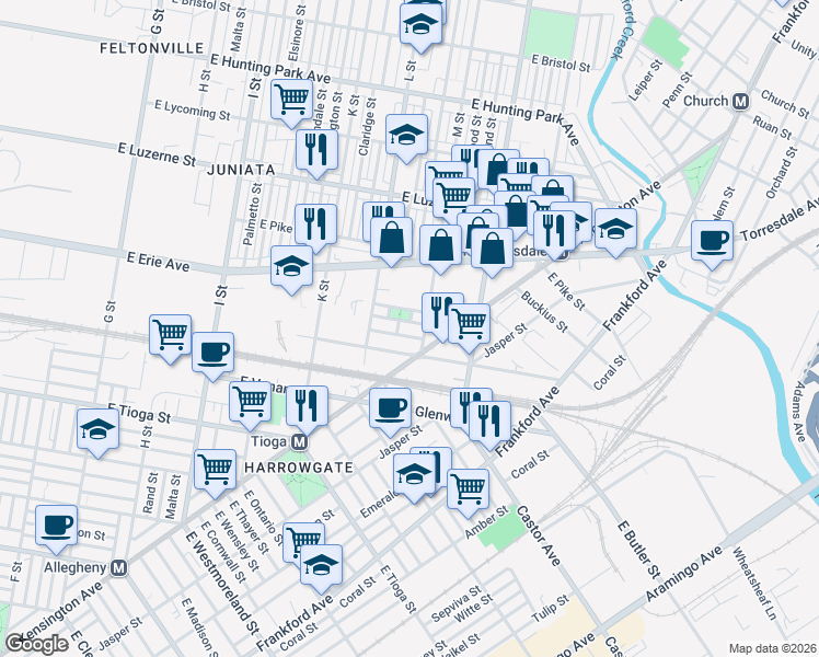 map of restaurants, bars, coffee shops, grocery stores, and more near in Philadelphia
