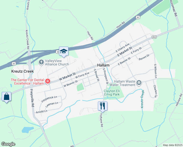 map of restaurants, bars, coffee shops, grocery stores, and more near 75 Church Street in Hallam