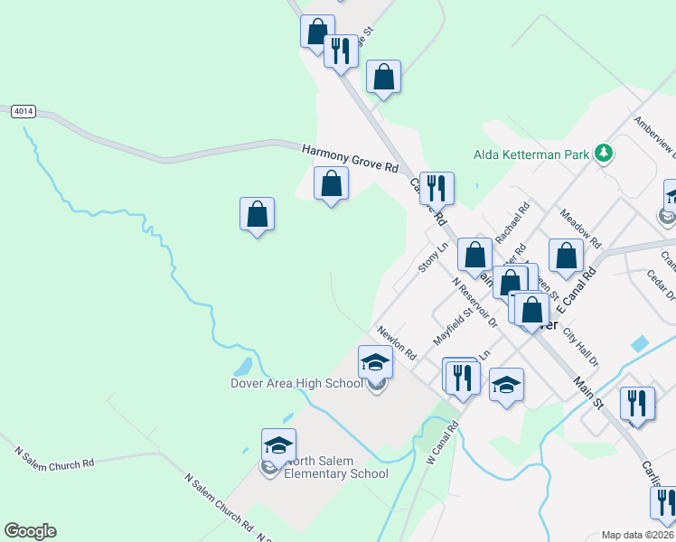 map of restaurants, bars, coffee shops, grocery stores, and more near in Dover