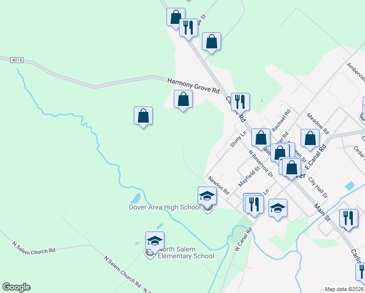 map of restaurants, bars, coffee shops, grocery stores, and more near in Dover