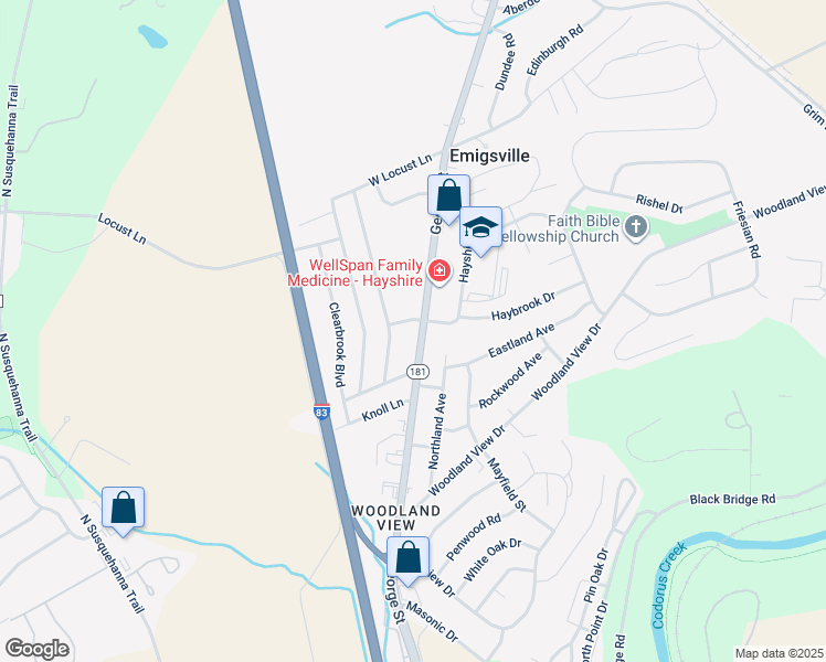 map of restaurants, bars, coffee shops, grocery stores, and more near 2650 North George Street in York