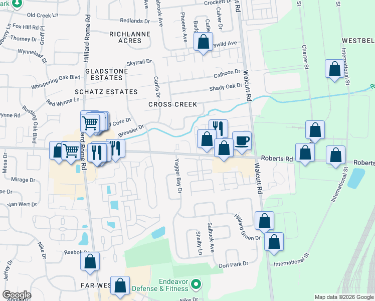 map of restaurants, bars, coffee shops, grocery stores, and more near 5067 Renmill Drive in Hilliard