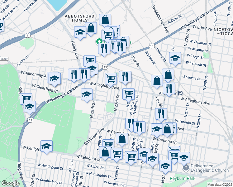map of restaurants, bars, coffee shops, grocery stores, and more near 3146 North 27th Street in Philadelphia