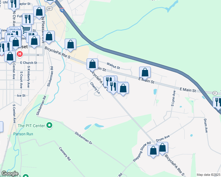 map of restaurants, bars, coffee shops, grocery stores, and more near 241 Berlin Plank Road in Somerset