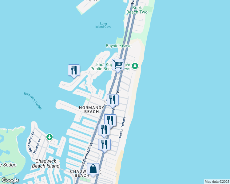 map of restaurants, bars, coffee shops, grocery stores, and more near 538 New Jersey 35 in Mantoloking