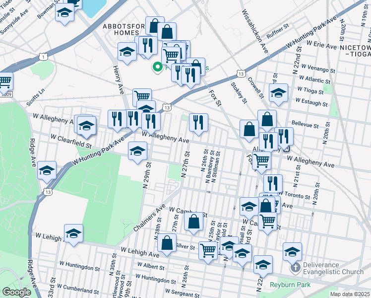 map of restaurants, bars, coffee shops, grocery stores, and more near 3146 North 27th Street in Philadelphia
