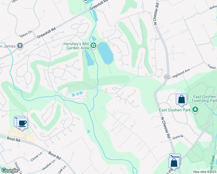 map of restaurants, bars, coffee shops, grocery stores, and more near 1258 Oakmont Court in West Chester