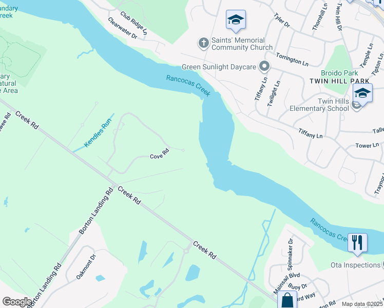 map of restaurants, bars, coffee shops, grocery stores, and more near 42 Landing Court in Moorestown