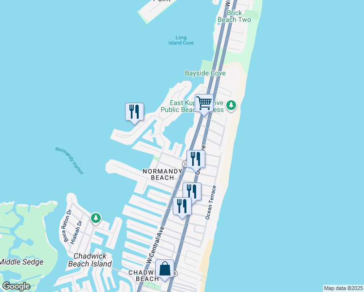 map of restaurants, bars, coffee shops, grocery stores, and more near 530 Lake Court in Mantoloking