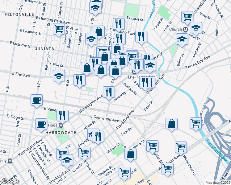 map of restaurants, bars, coffee shops, grocery stores, and more near 3725 Castor Avenue in Philadelphia