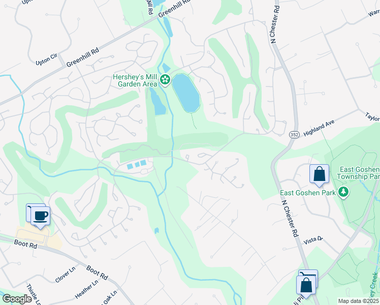 map of restaurants, bars, coffee shops, grocery stores, and more near 1262 Oakmont Lane in West Chester