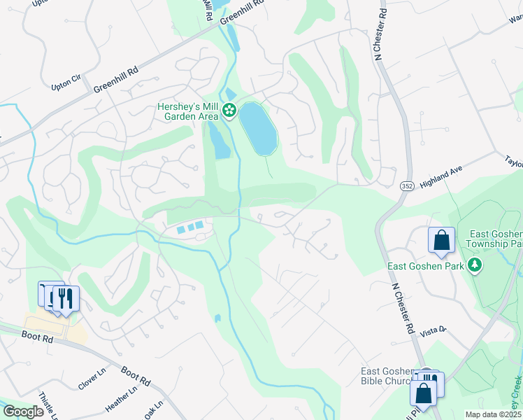 map of restaurants, bars, coffee shops, grocery stores, and more near 1263 Oakmont Court in West Chester