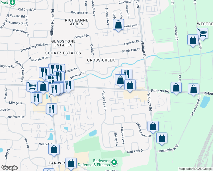 map of restaurants, bars, coffee shops, grocery stores, and more near 5067 Renmill Drive in Hilliard