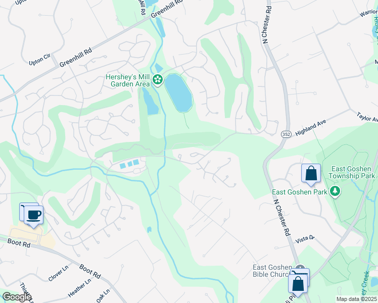 map of restaurants, bars, coffee shops, grocery stores, and more near 1251 Oakmont Lane in West Chester