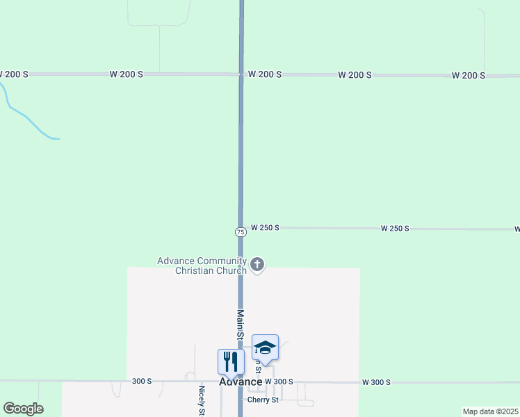 map of restaurants, bars, coffee shops, grocery stores, and more near 7944 West 250 South in Jamestown