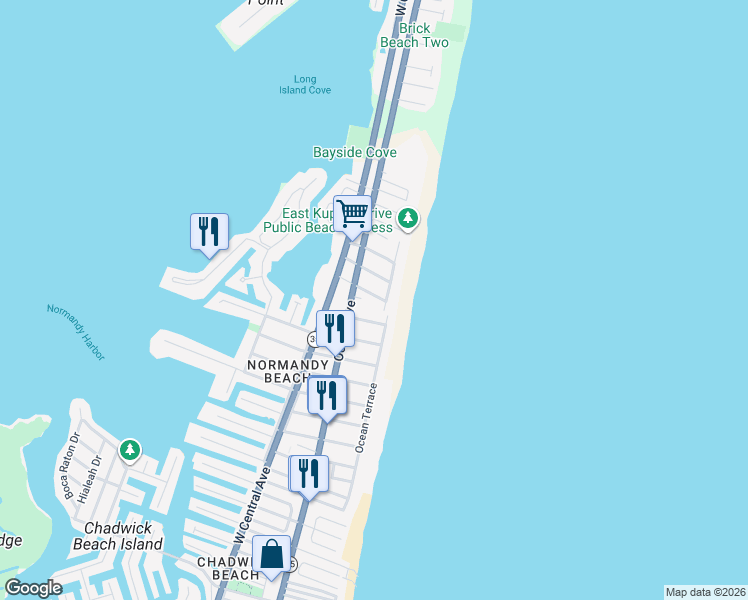 map of restaurants, bars, coffee shops, grocery stores, and more near 109 8th Avenue in Mantoloking