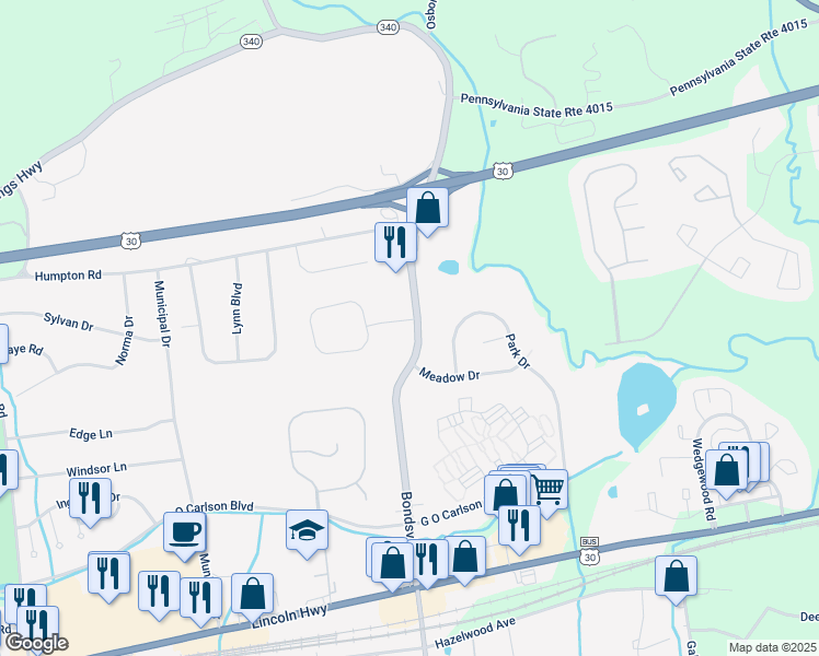 map of restaurants, bars, coffee shops, grocery stores, and more near 328 Bondsville Road in Downingtown