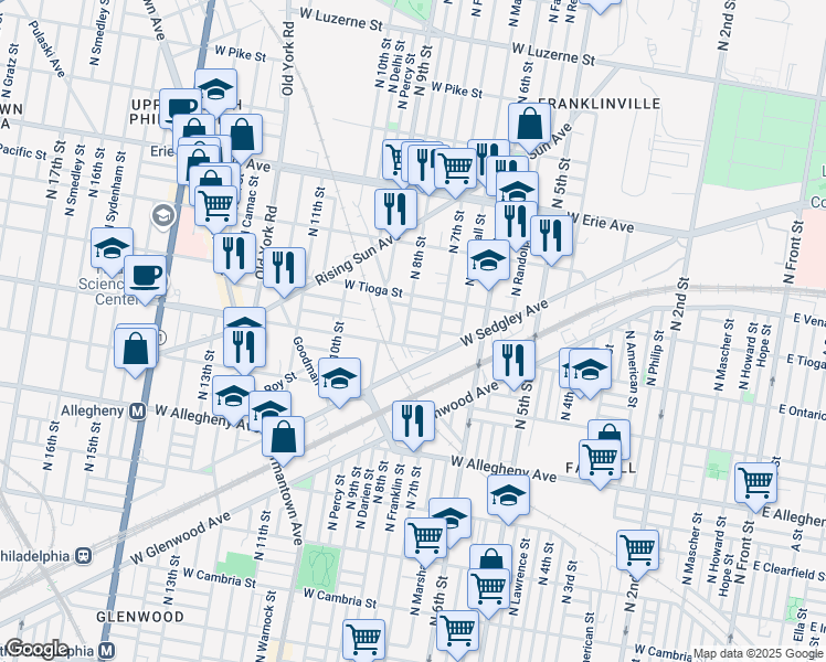 map of restaurants, bars, coffee shops, grocery stores, and more near in Philadelphia