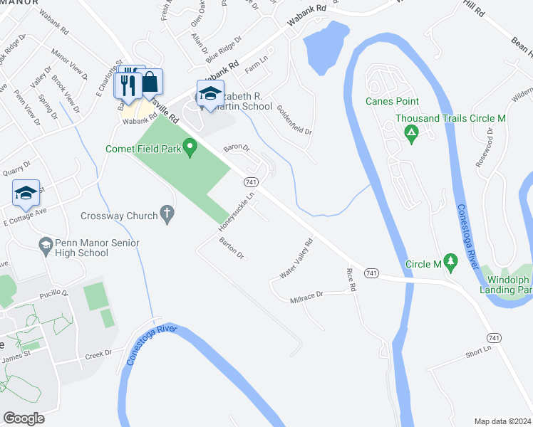 map of restaurants, bars, coffee shops, grocery stores, and more near 1943 Edington Place in Lancaster