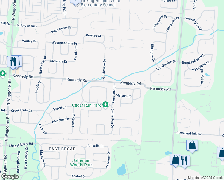 map of restaurants, bars, coffee shops, grocery stores, and more near 799 Bent Oak Drive in Blacklick