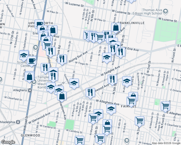 map of restaurants, bars, coffee shops, grocery stores, and more near in Philadelphia