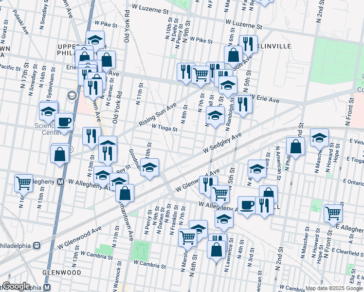 map of restaurants, bars, coffee shops, grocery stores, and more near in Philadelphia