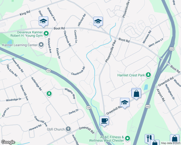 map of restaurants, bars, coffee shops, grocery stores, and more near 1218 Rockwood Drive in West Chester