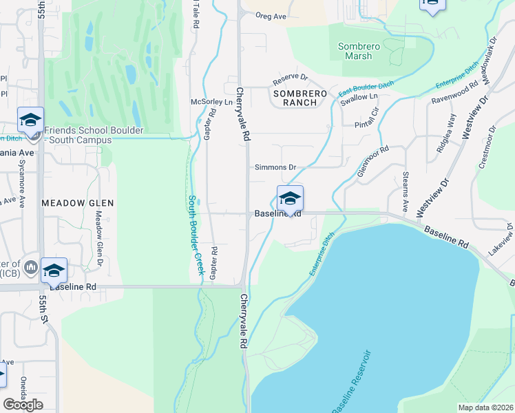 map of restaurants, bars, coffee shops, grocery stores, and more near 6050 Baseline Road in Boulder