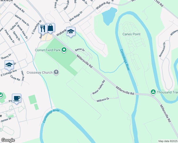 map of restaurants, bars, coffee shops, grocery stores, and more near 1939 Edington Place in Lancaster