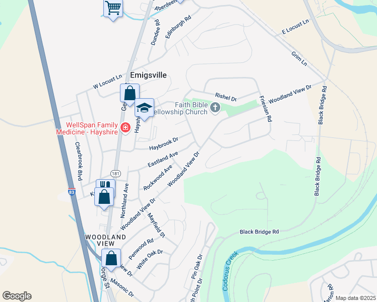 map of restaurants, bars, coffee shops, grocery stores, and more near 2425 Rutland Avenue in York