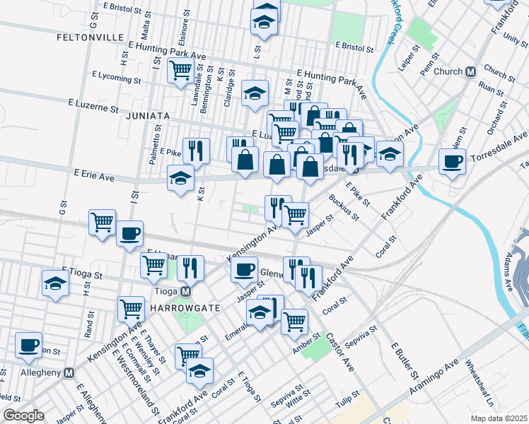 map of restaurants, bars, coffee shops, grocery stores, and more near 3738 M Street in Philadelphia